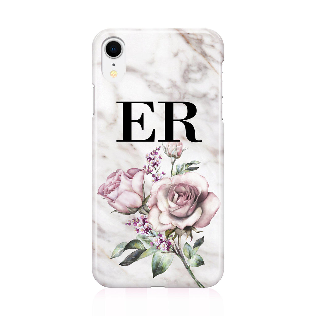 Personalised Floral Rose x Marble Initials iPhone XR Case
