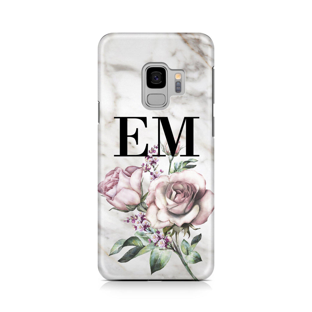 Personalised Floral Rose x Marble Initials Samsung Galaxy S9 Case