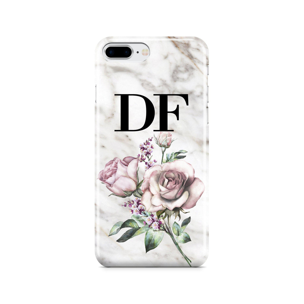 Personalised Floral Rose x Marble Initials iPhone 8 Plus Case