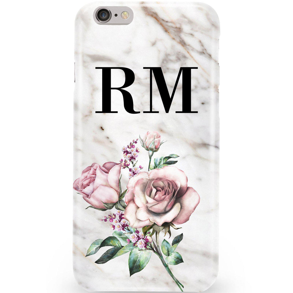 Personalised Floral Rose x Marble Initials iPhone 6/6s Case