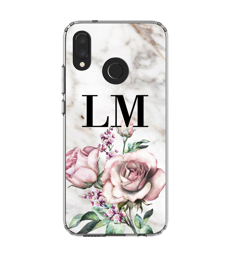 Personalised Floral Rose x Marble Initials Huawei P20 Lite Case