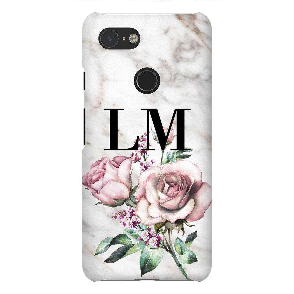 Personalised Floral Rose x Marble Initials Google Pixel 3 Case