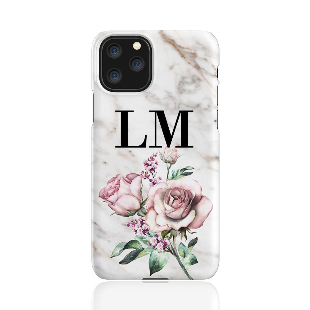 Personalised Floral Rose x Marble Initials iPhone 11 Pro Case