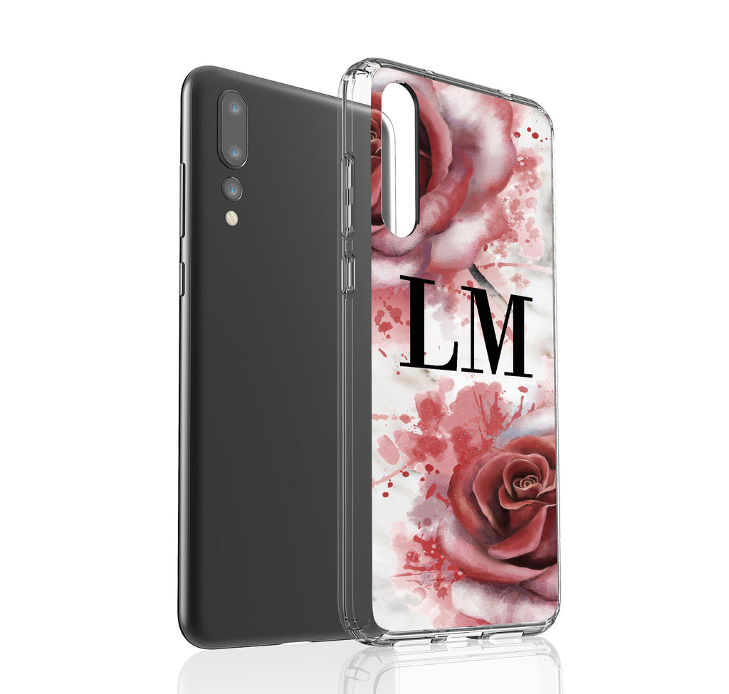 Personalised Floral Rose x White Marble Initials Huawei P20 Pro Case