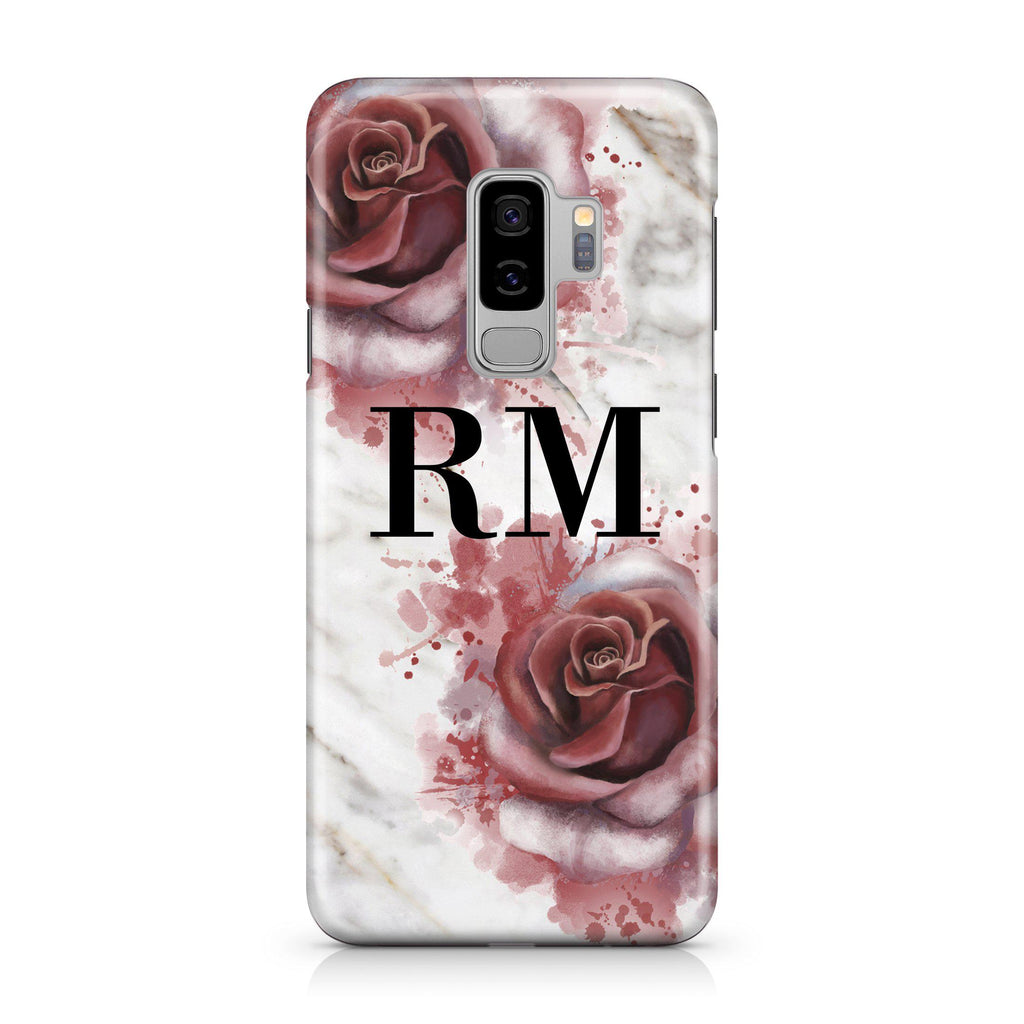Personalised Floral Rose x White Marble Initials Samsung Galaxy S9 Plus Case
