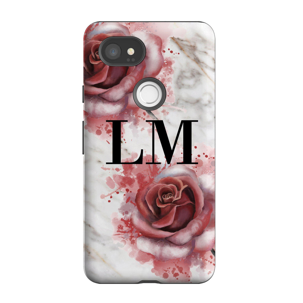 Personalised Floral Rose x White Initials Google Pixel 2 XL Case