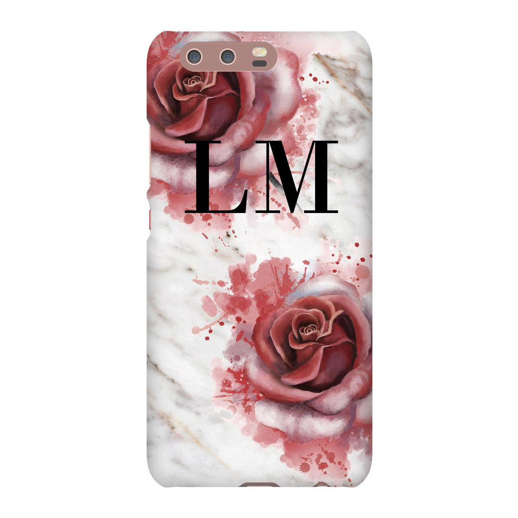 Personalised Floral Rose x White Marble Initials Huawei P10 Case
