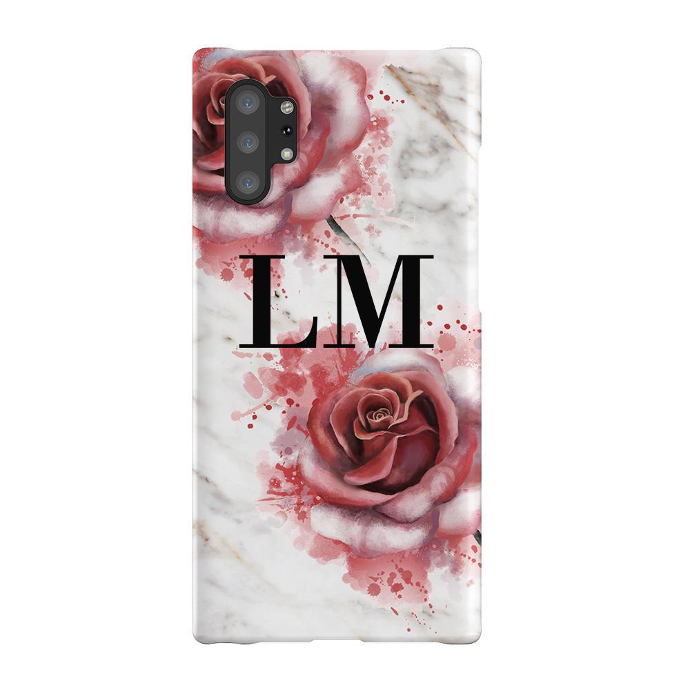 Personalised Floral Rose x White Marble Initials Samsung Galaxy Note 10+ Case