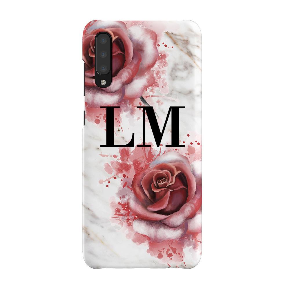 Personalised Floral Rose x White Marble Initials Samsung Galaxy A70 Case