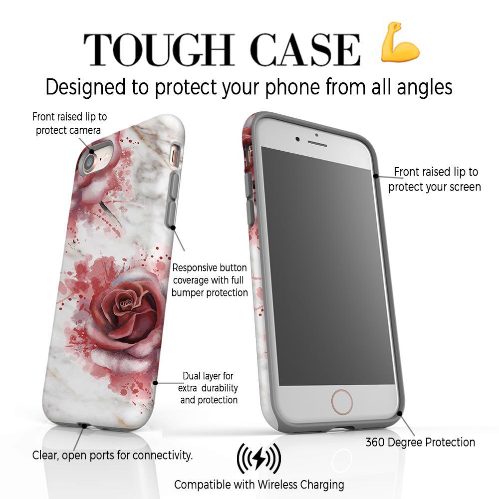 Personalised Floral Rose x White Marble Initials iPhone SE Case