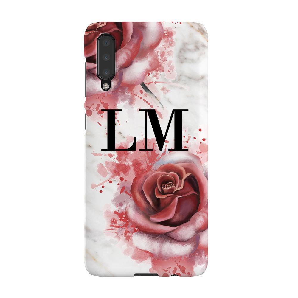 Personalised Floral Rose x White Marble Initials Samsung Galaxy A50 Case