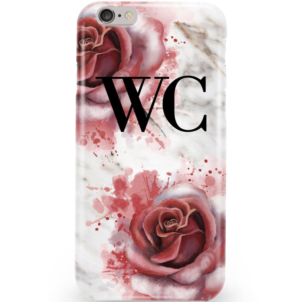 Personalised Floral Rose x White Marble Initials iPhone 6/6s Case
