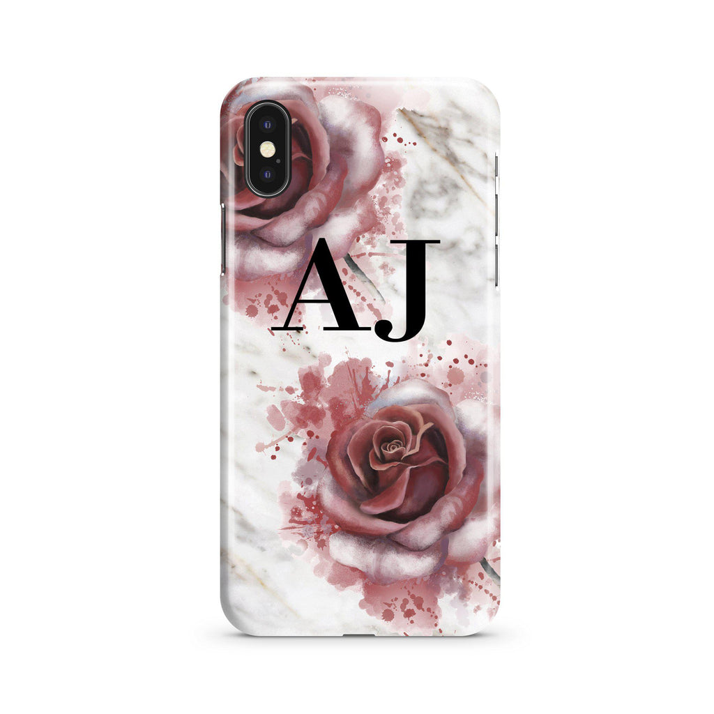 Personalised Floral Rose x White Marble Initials iPhone XS Max Case