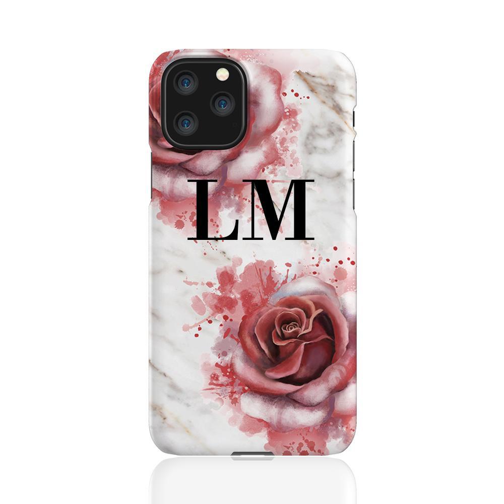 Personalised Floral Rose x White Marble Initials iPhone 11 Pro Case