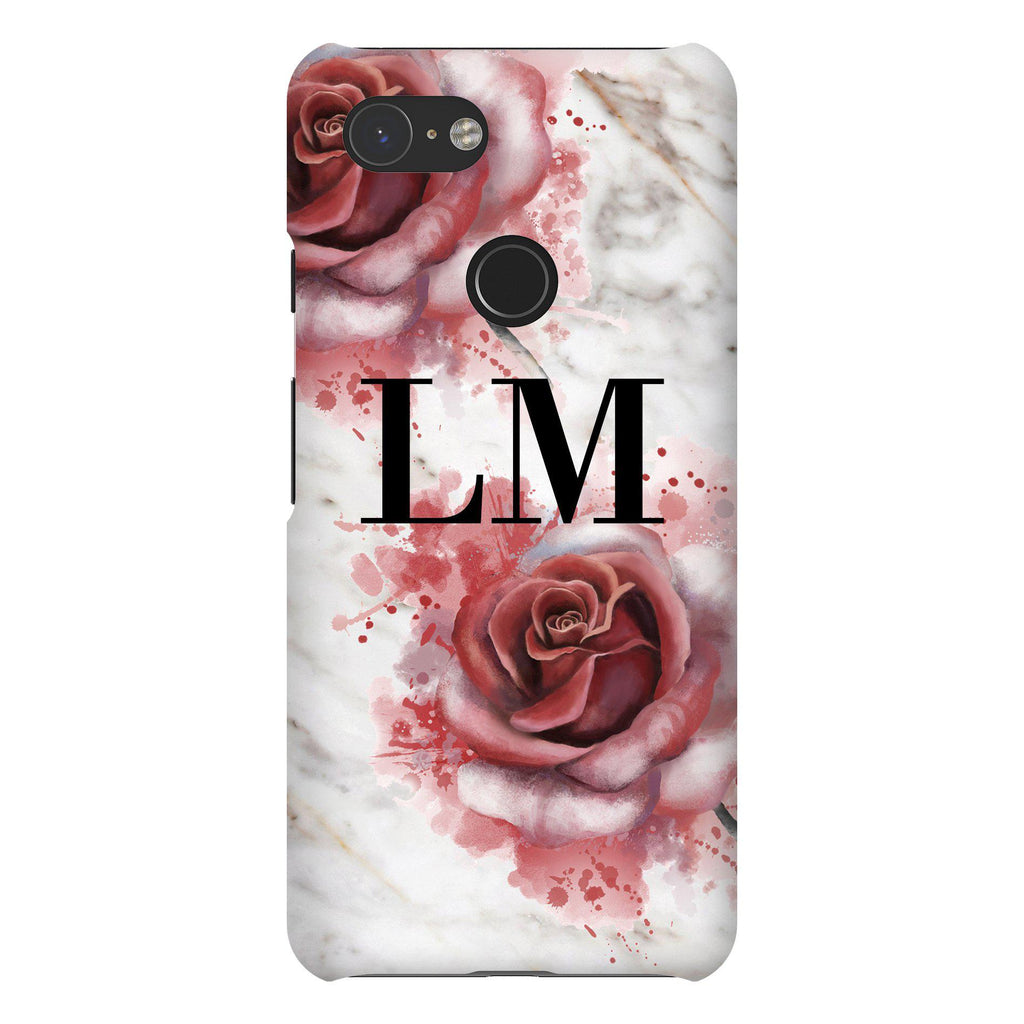 Personalised Floral Rose x White Marble Initials Google Pixel 3 Case