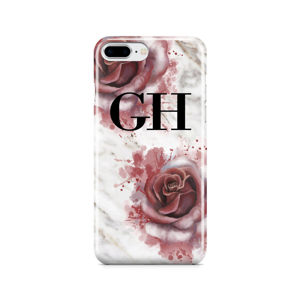 Personalised Floral Rose x White Marble Initials iPhone 8 Plus Case