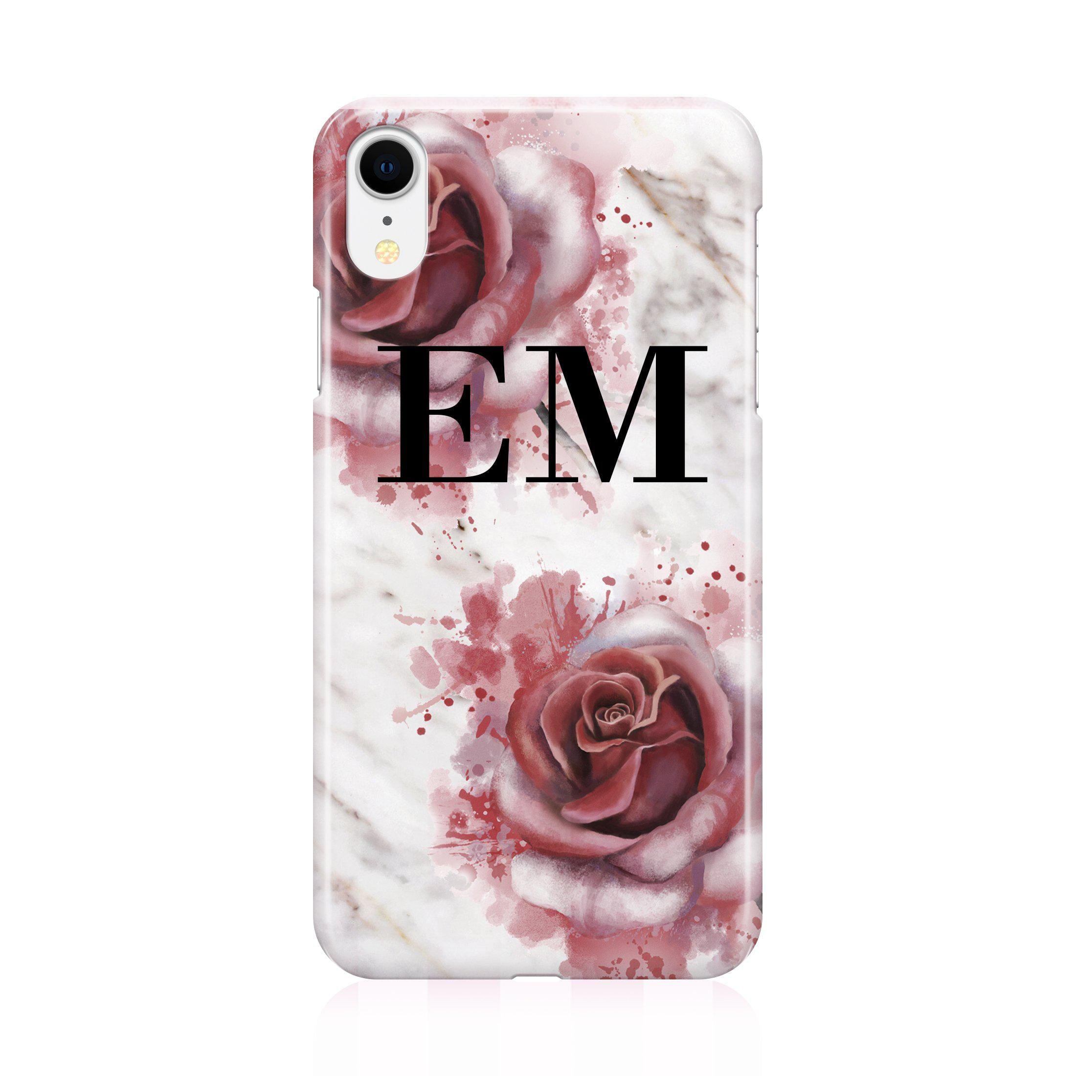 Personalised Floral Rose x Marble Initials iPhone XR