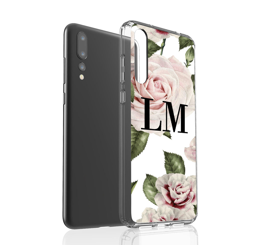 Personalised White Floral Rose Initials Huawei P20 Pro Case