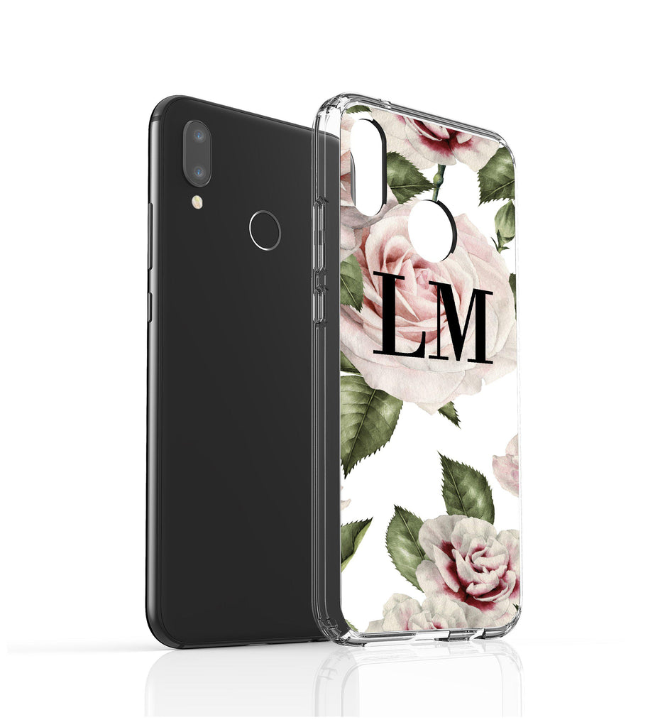 Personalised White Floral Rose Initials Huawei P20 Lite Case