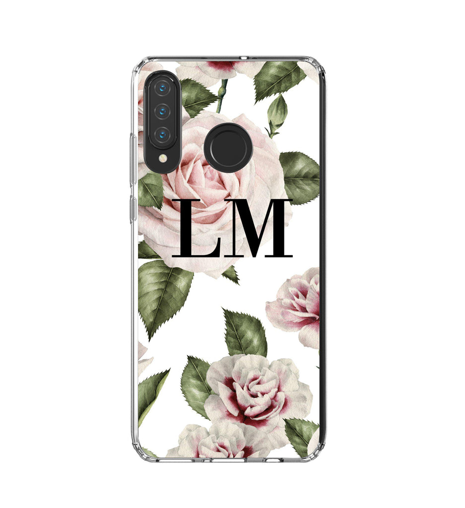 Personalised White Floral Rose Initials Huawei P30 Lite Case