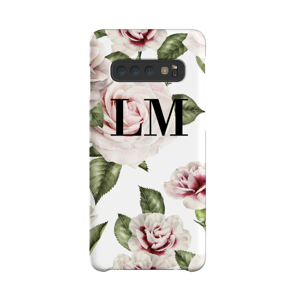 Personalised White Floral Rose Initials Samsung Galaxy S10 Case