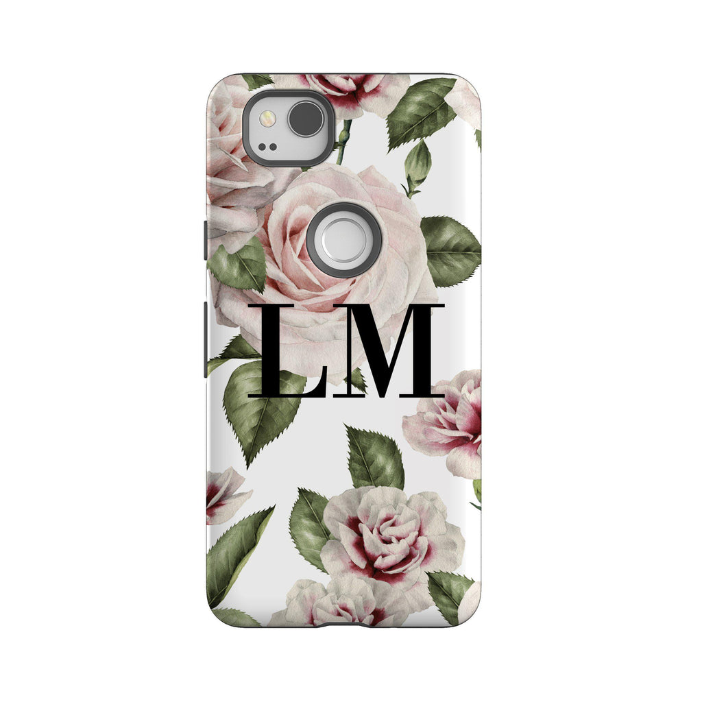 Personalised White Floral Rose Initials Google Pixel 2 Case