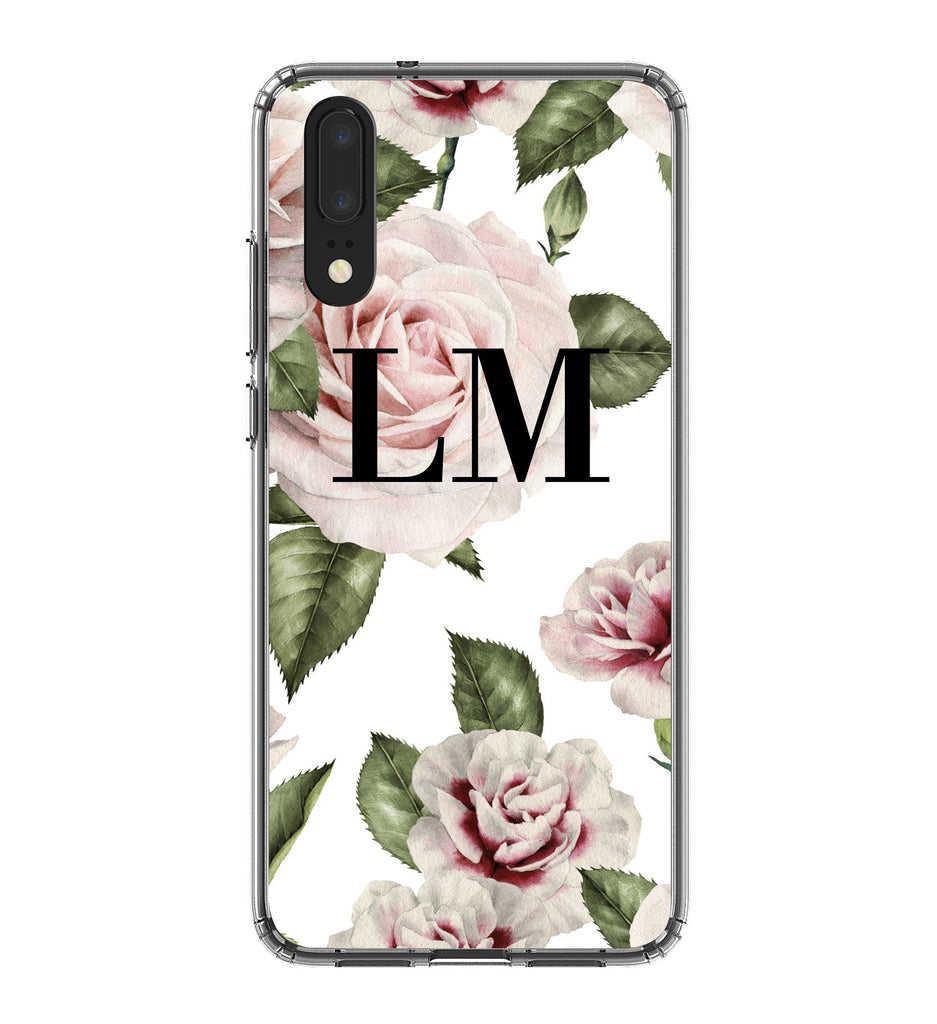 Personalised White Floral Rose Initials Huawei P20 Case