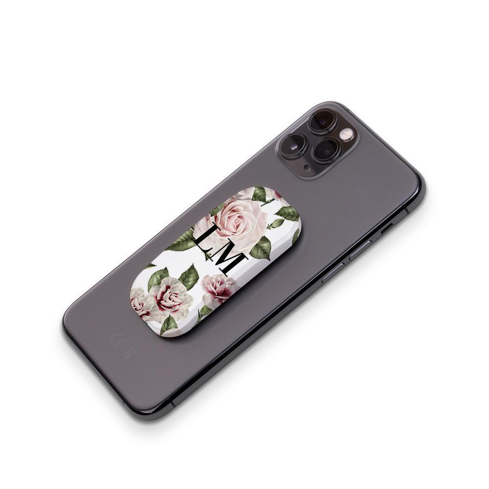 Personalised White Floral Rose Initials Clickit Phone grip