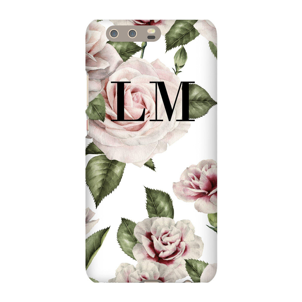 Personalised White Floral Rose Initials Huawei P10 Plus Case