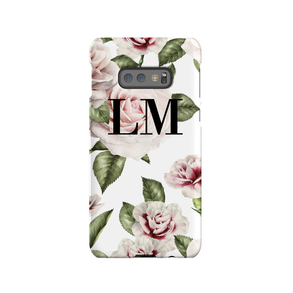 Personalised White Floral Rose Initials Samsung Galaxy S10e Case