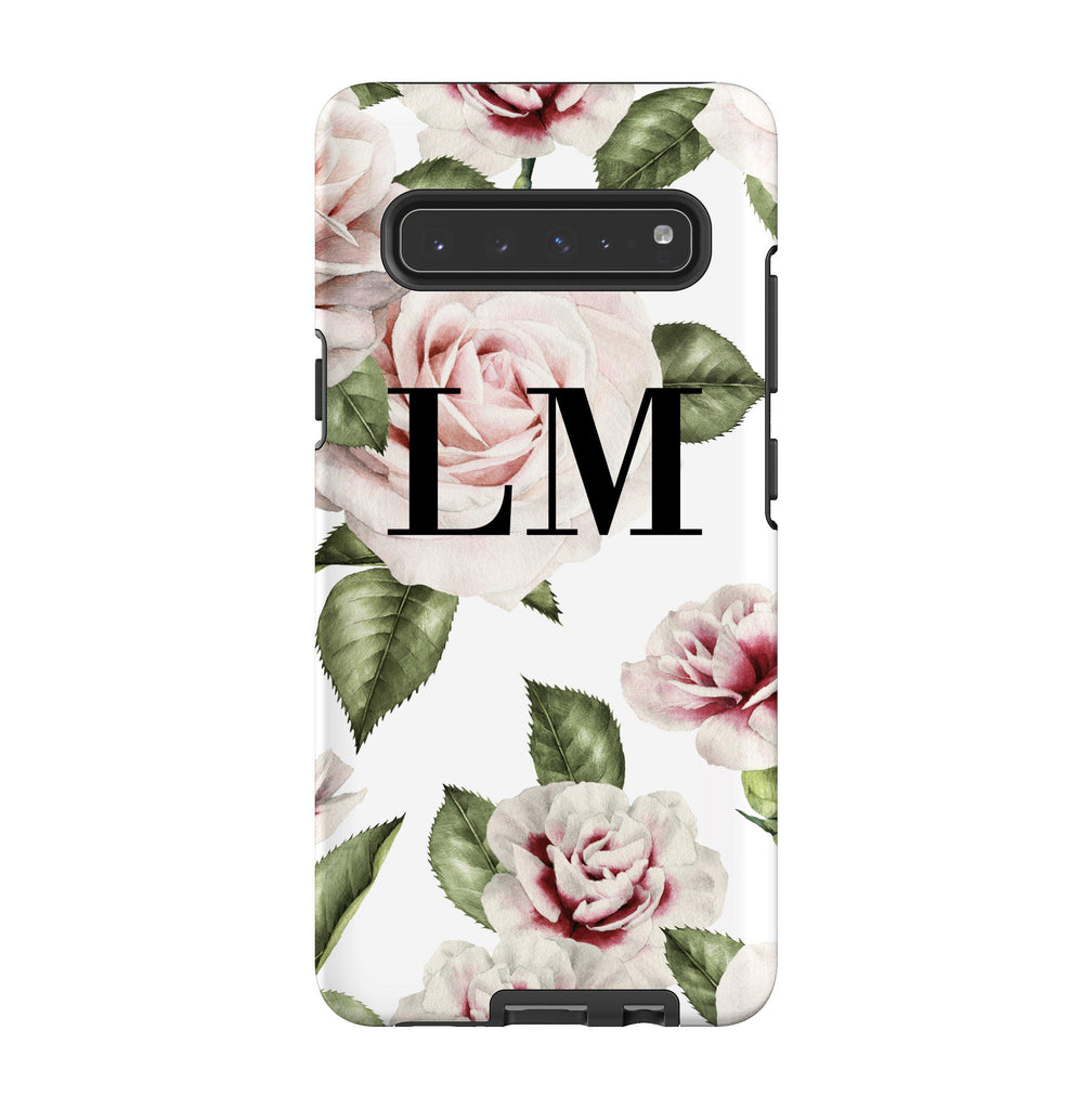Personalised White Floral Rose Initials Samsung Galaxy S10 5G Case