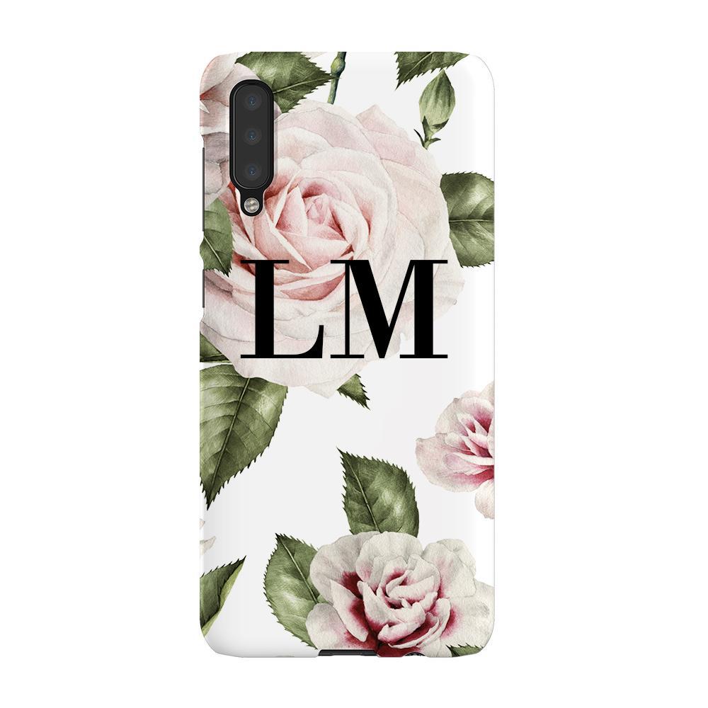 Personalised White Floral Rose Initials Samsung Galaxy A50 Case