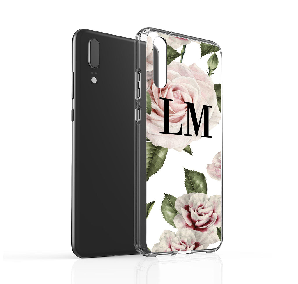 Personalised White Floral Rose Initials Huawei P20 Case