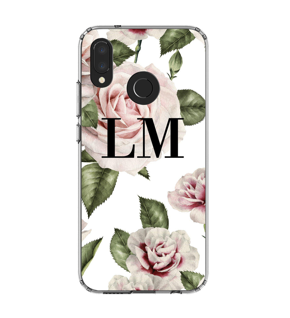 Personalised White Floral Rose Initials Huawei P20 Lite Case