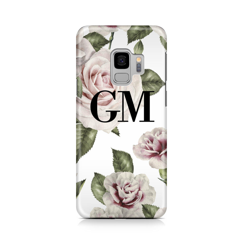 Personalised White Floral Rose Initials Samsung Galaxy S9 Case