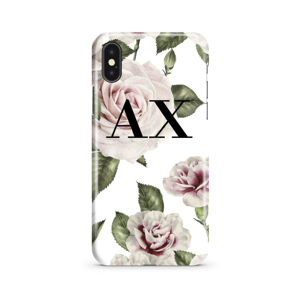 Personalised White Floral Rose Initials iPhone XS Case