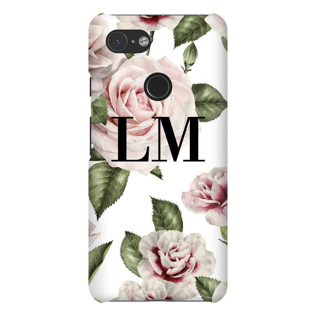 Personalised White Floral Rose Initials Google Pixel 3 Case