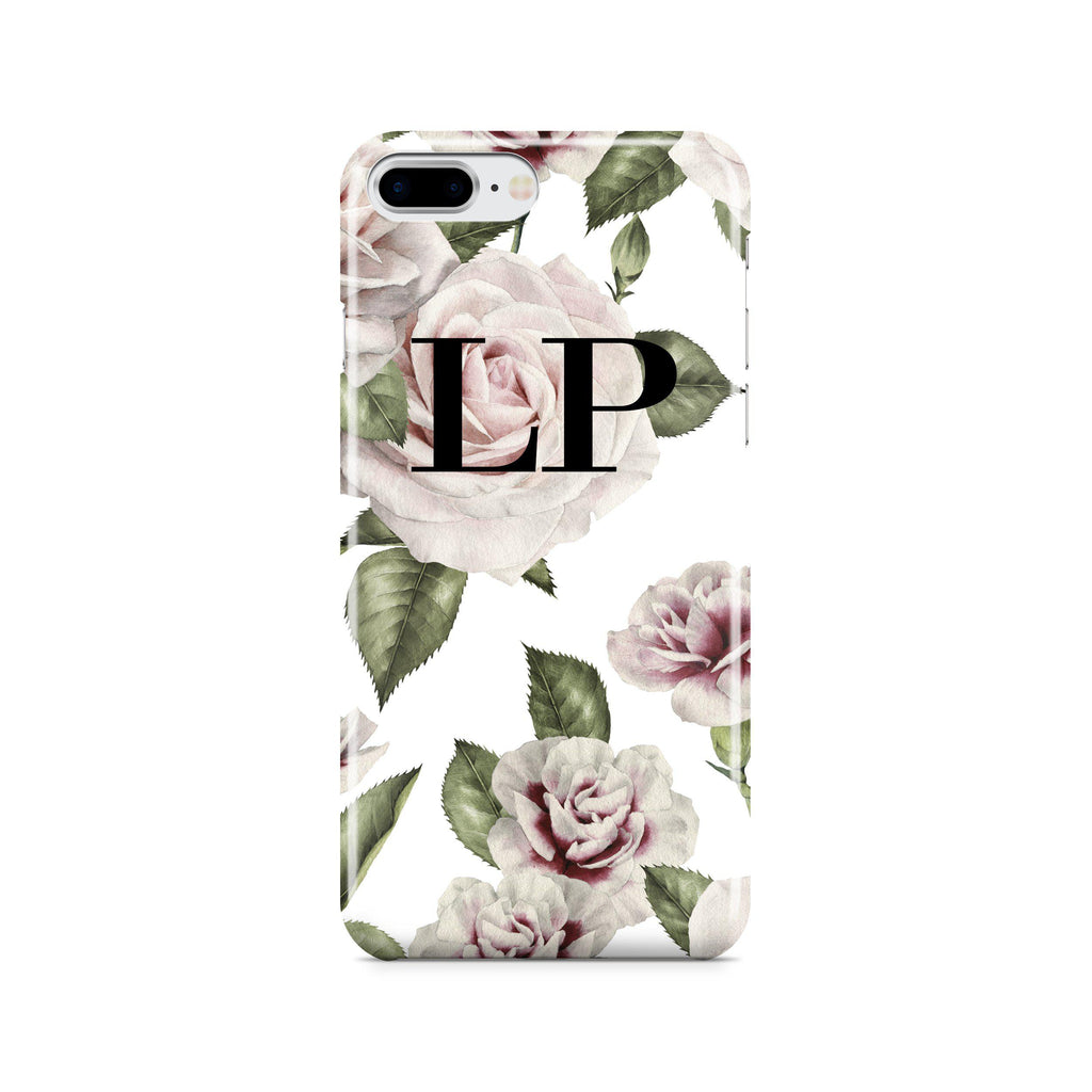 Personalised White Floral Rose Initials iPhone 8 Plus Case