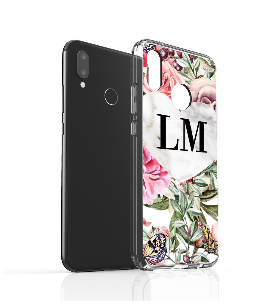 Personalised Floral Marble Heart Initials Huawei P20 Lite Case