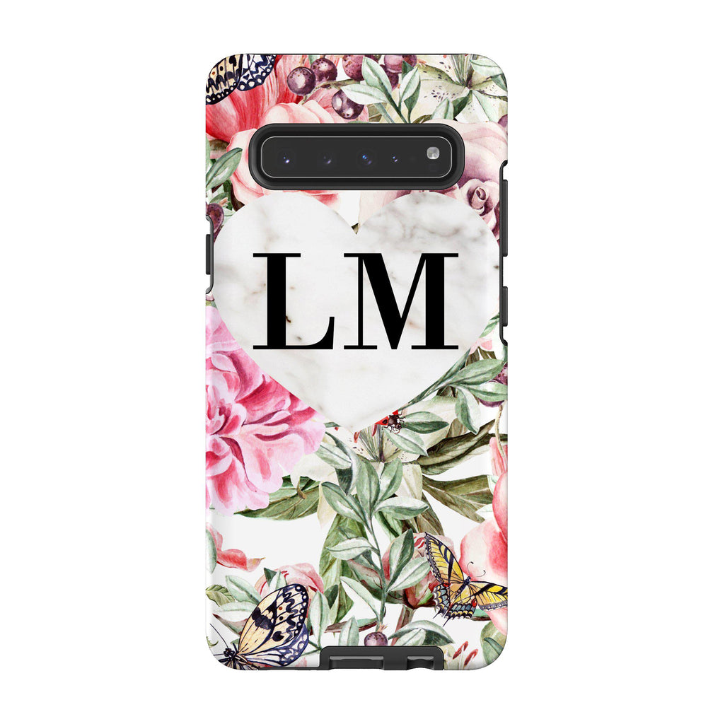 Personalised Floral Marble Heart Initials Samsung Galaxy S10 5G Case