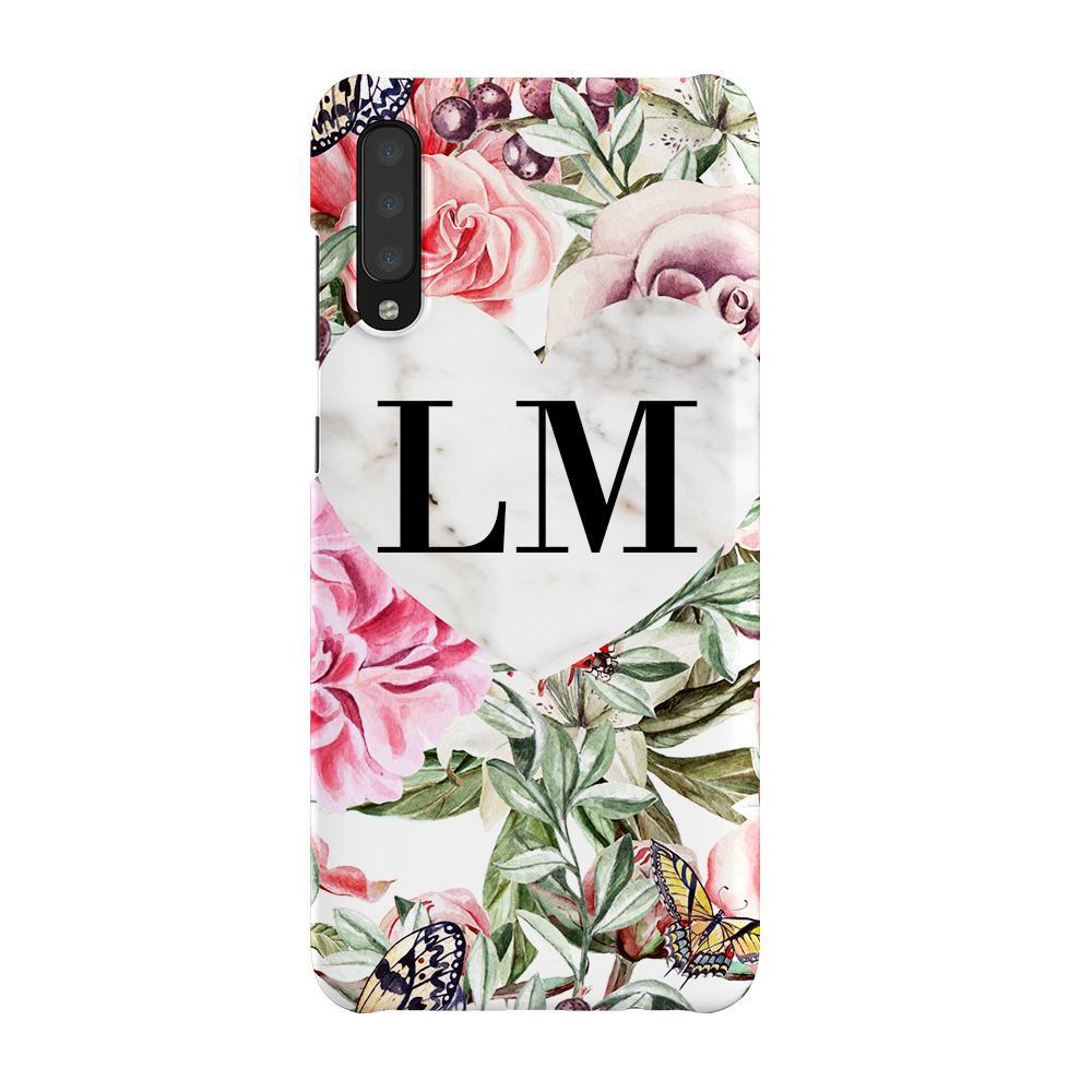 Personalised Floral Marble Heart Initials Samsung Galaxy A70 Case