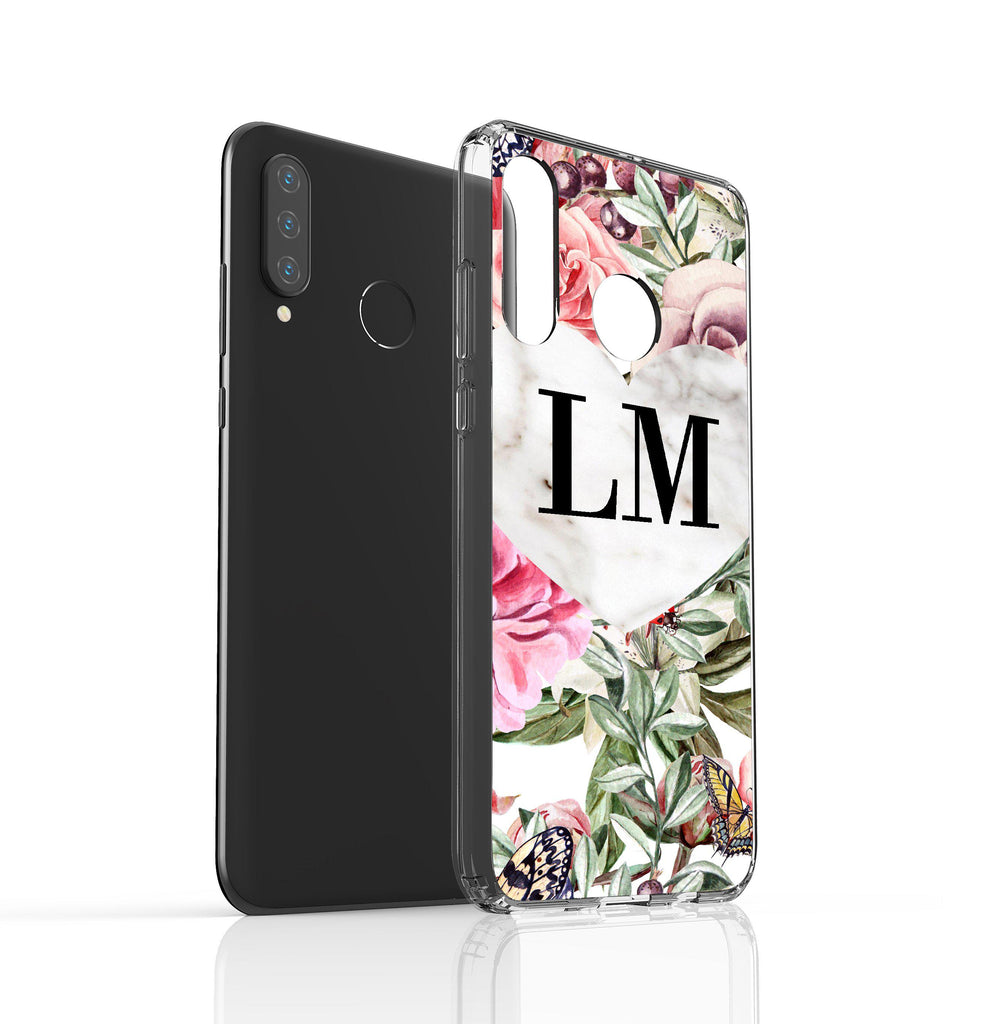 Personalised Floral Marble Heart Initials Huawei P30 Lite Case