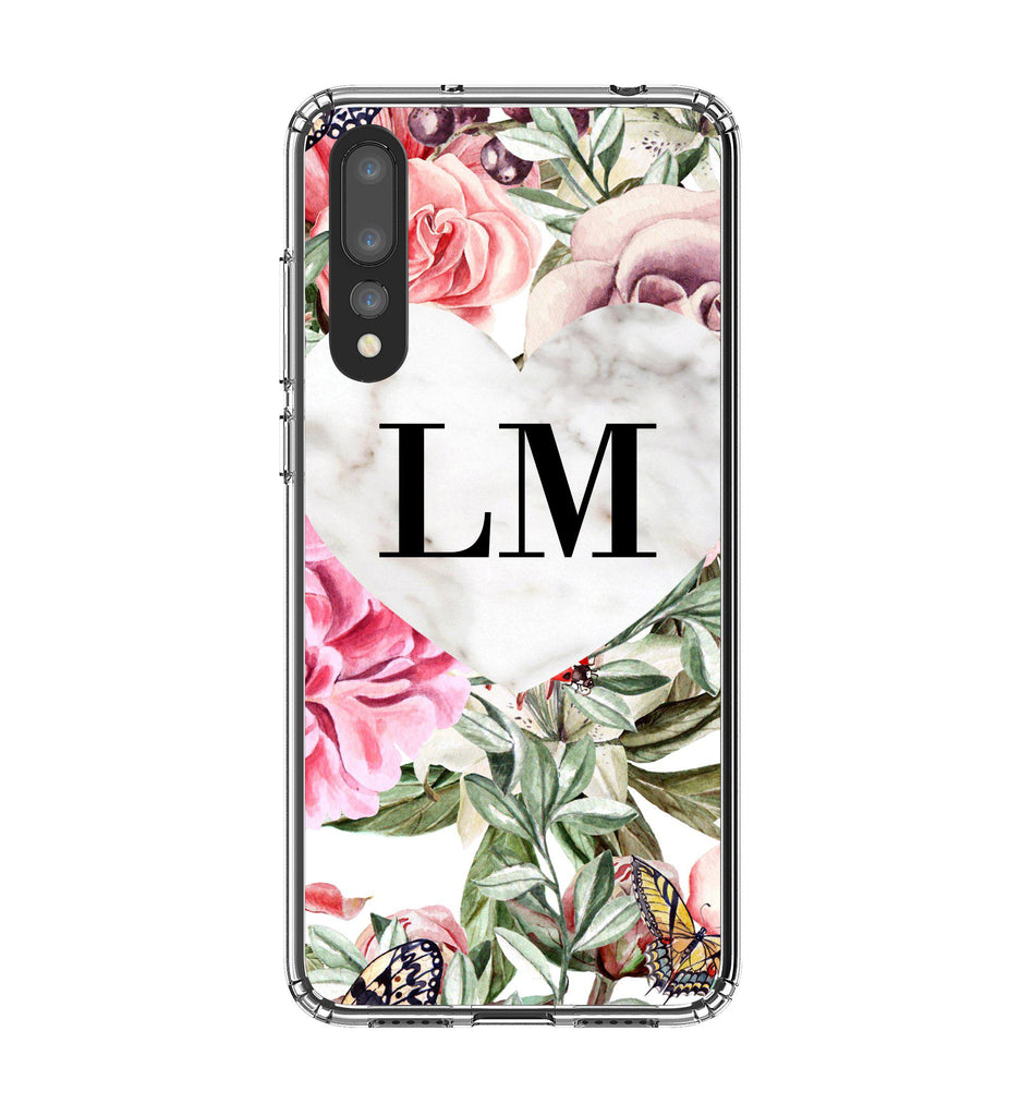 Personalised Floral Marble Heart Initials Huawei P20 Pro Case