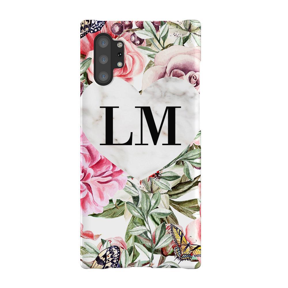 Personalised Floral Marble Heart Initials Samsung Galaxy Note 10+ Case