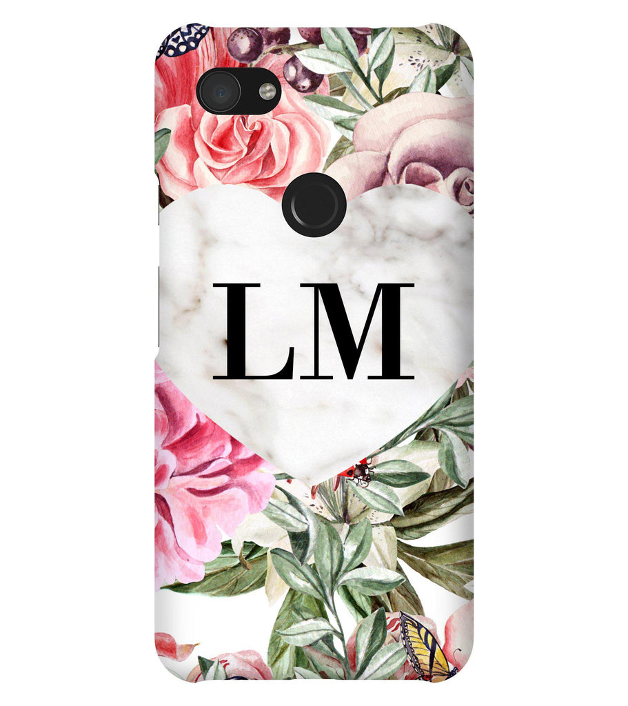 Personalised Floral Marble Heart Initials Google Pixel 3a XL Case