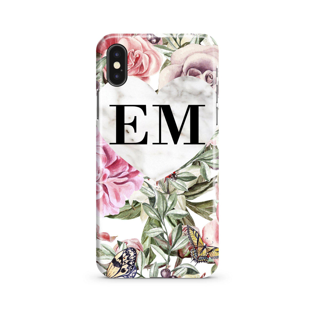 Personalised Floral Marble Heart Initials iPhone XS Max Case