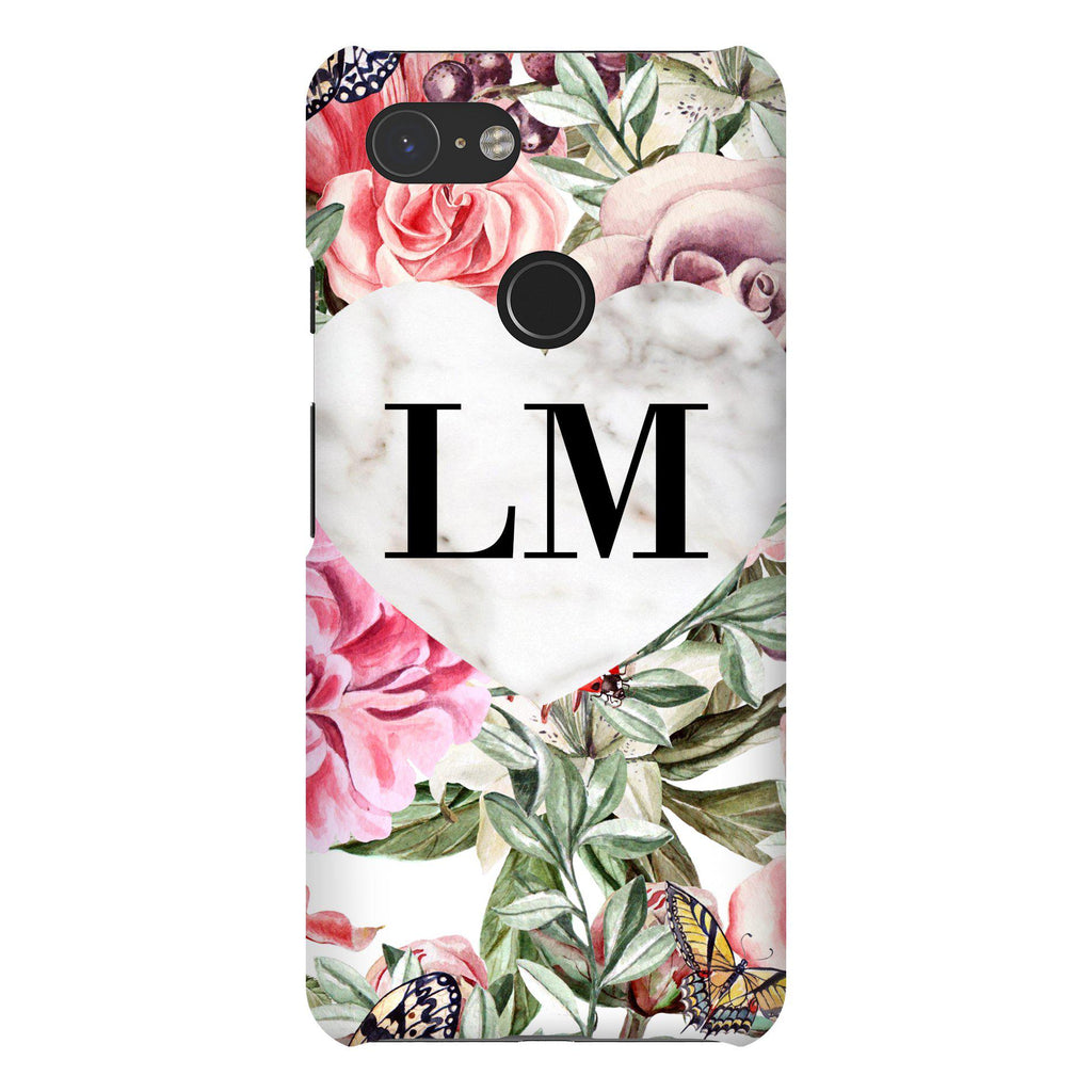 Personalised Floral Marble Heart Initials Google Pixel 3 Case