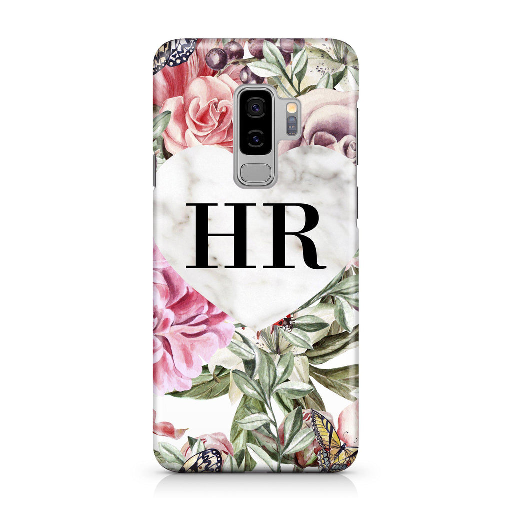Personalised Floral Marble Heart Initials Samsung Galaxy S9 Plus Case