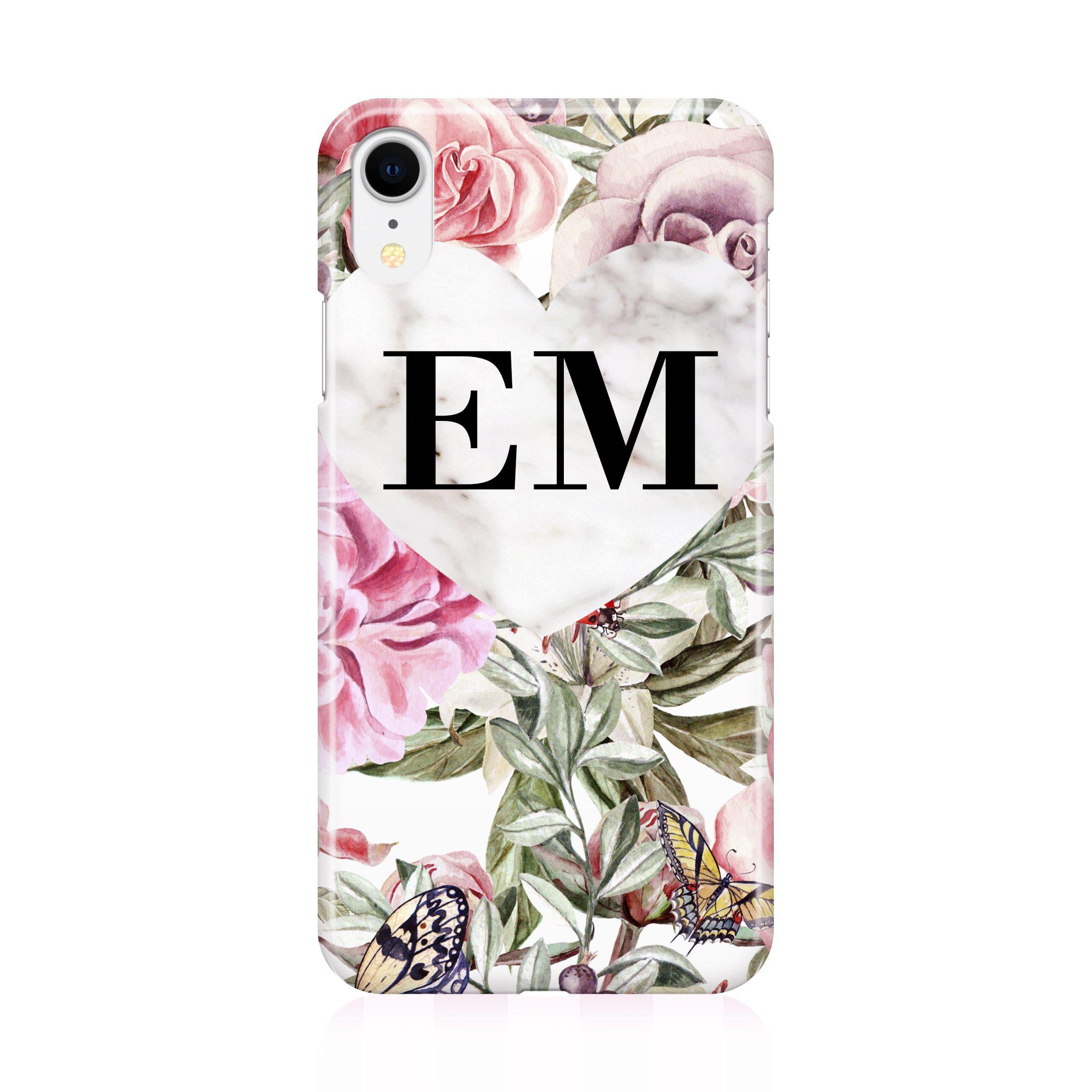 Personalised Floral Marble Heart Initials iPhone XR