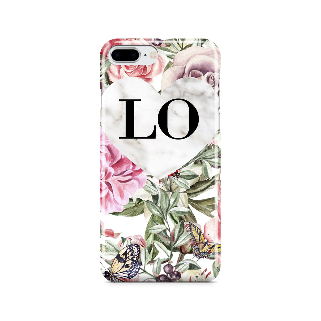 Personalised Floral Marble Heart Initials iPhone 7 Plus Case
